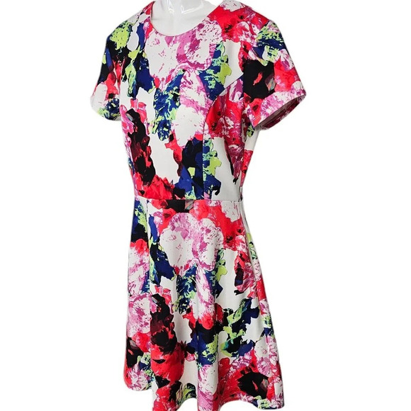 Milly Design Nation Abstract Floral Fit & Flare Dress Size 8 Zip Back Pockets - Picture 5 of 8
